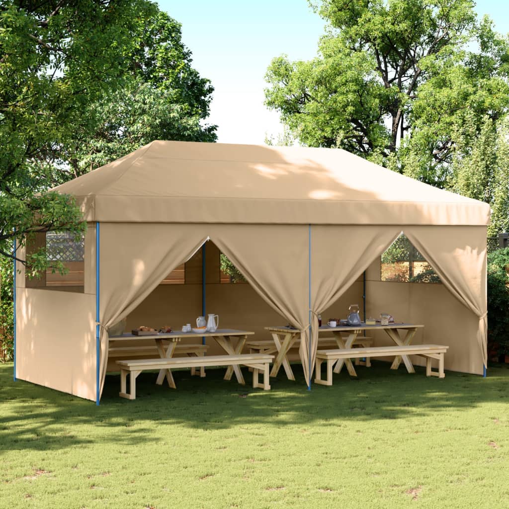 Tienda de fiesta plegable Pop-Up con 4 paredes laterales beige