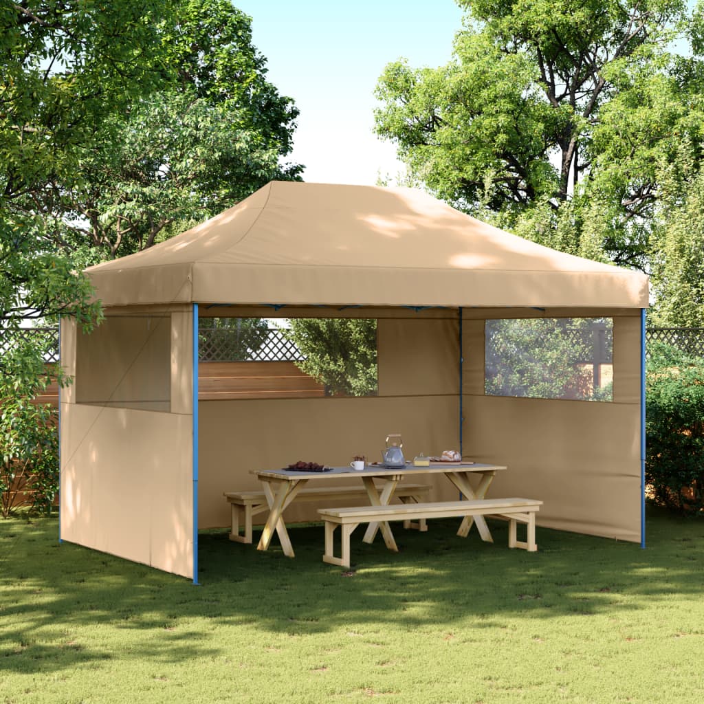 Vetonek Tienda de fiesta plegable Pop-Up con 3 paredes laterales beige