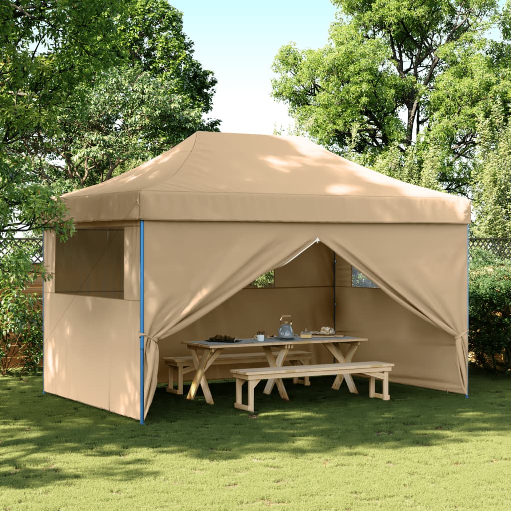 Vetonek Tienda de fiesta plegable Pop-Up con 4 paredes laterales beige