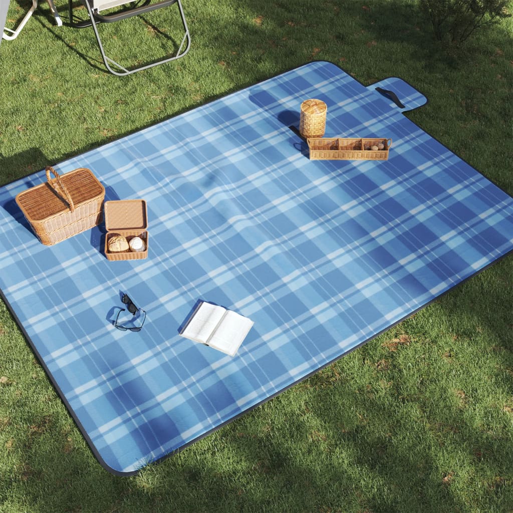 Vetonek Manta de picnic plegable de cuadros terciopelo azul 200x150 cm