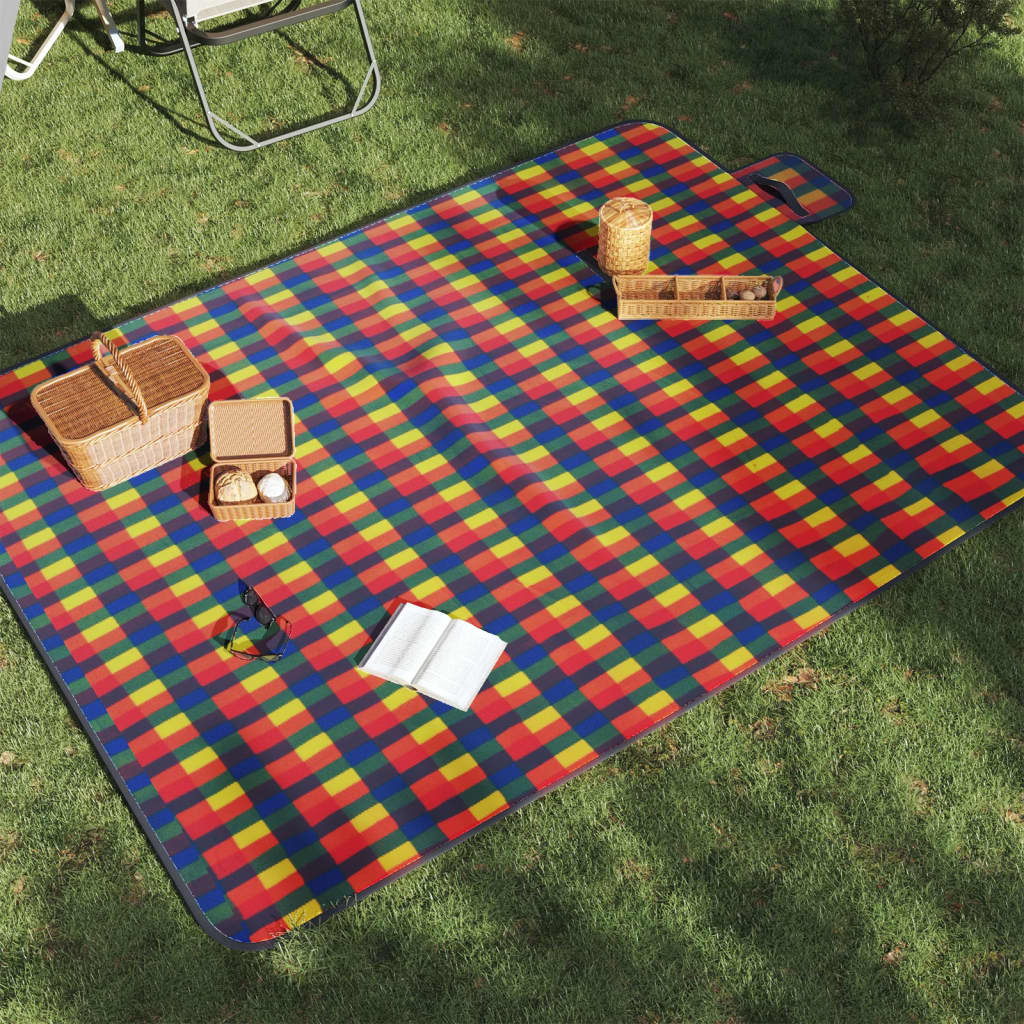 Vetonek Manta de picnic plegable cuadros terciopelo colores 200x150 cm