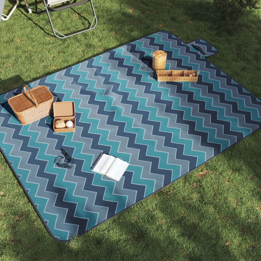 Vetonek Manta de picnic plegable terciopelo ondas azules 200x150 cm