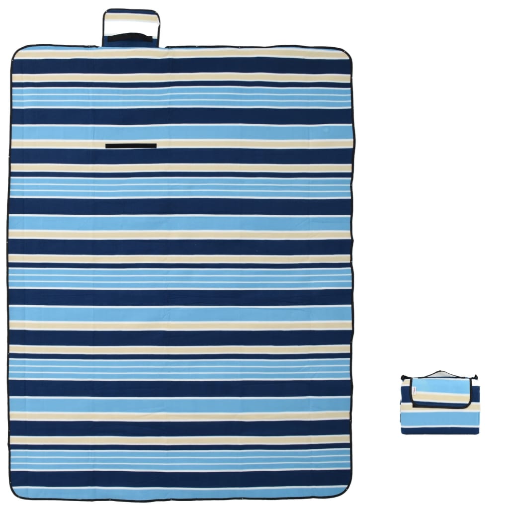 Manta de picnic plegable terciopelo rayas azul blanco 200x150cm