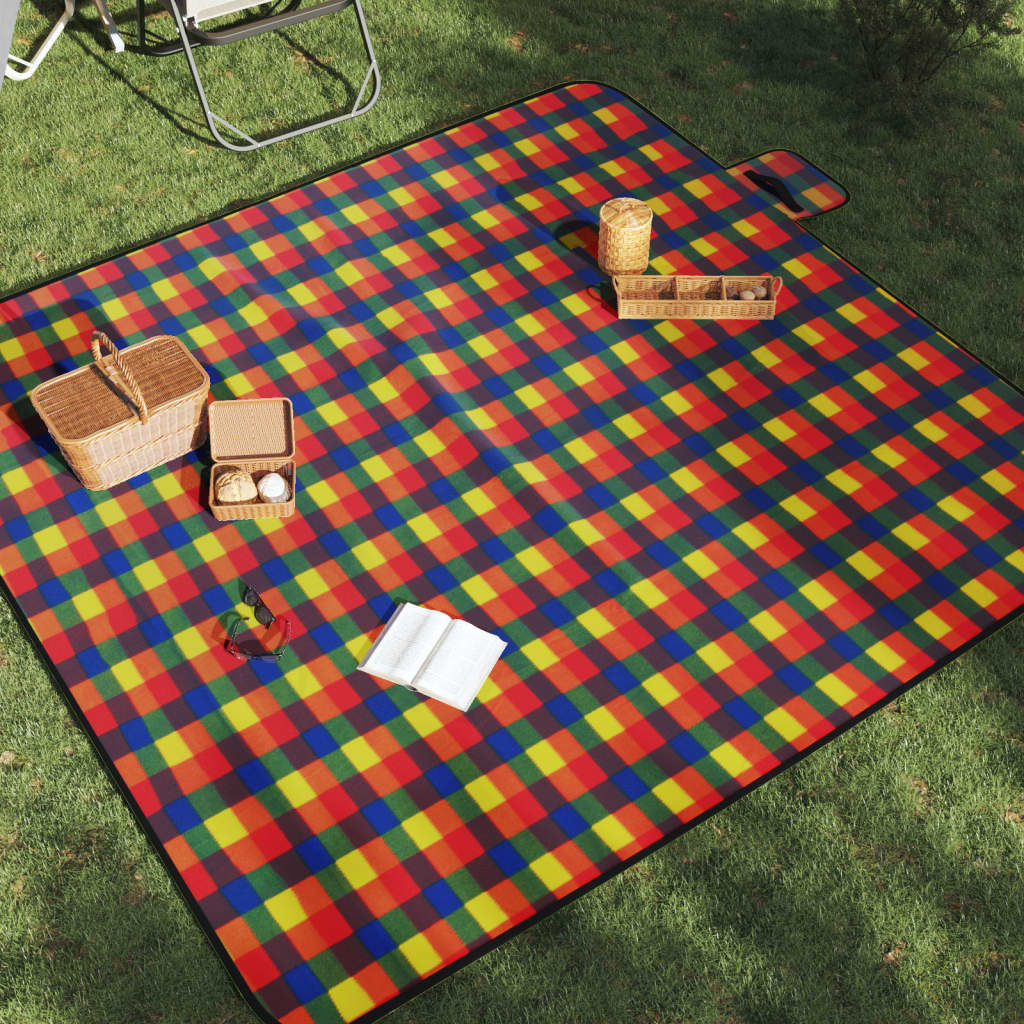 Vetonek Manta de picnic plegable terciopelo cuadros colores 200x200 cm