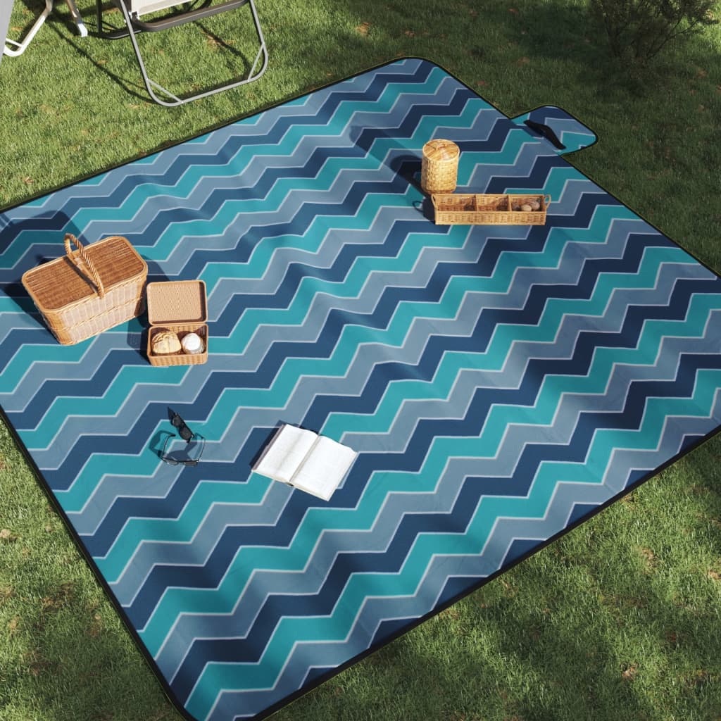 Vetonek Manta de picnic plegable terciopelo ondas azules 200x200 cm