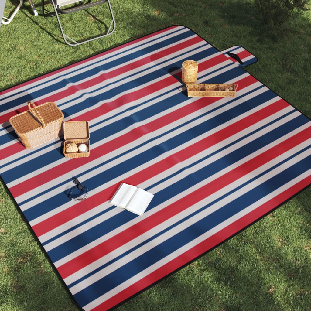 Vetonek Manta de picnic plegable terciopelo rayas rojo azul 200x200 cm