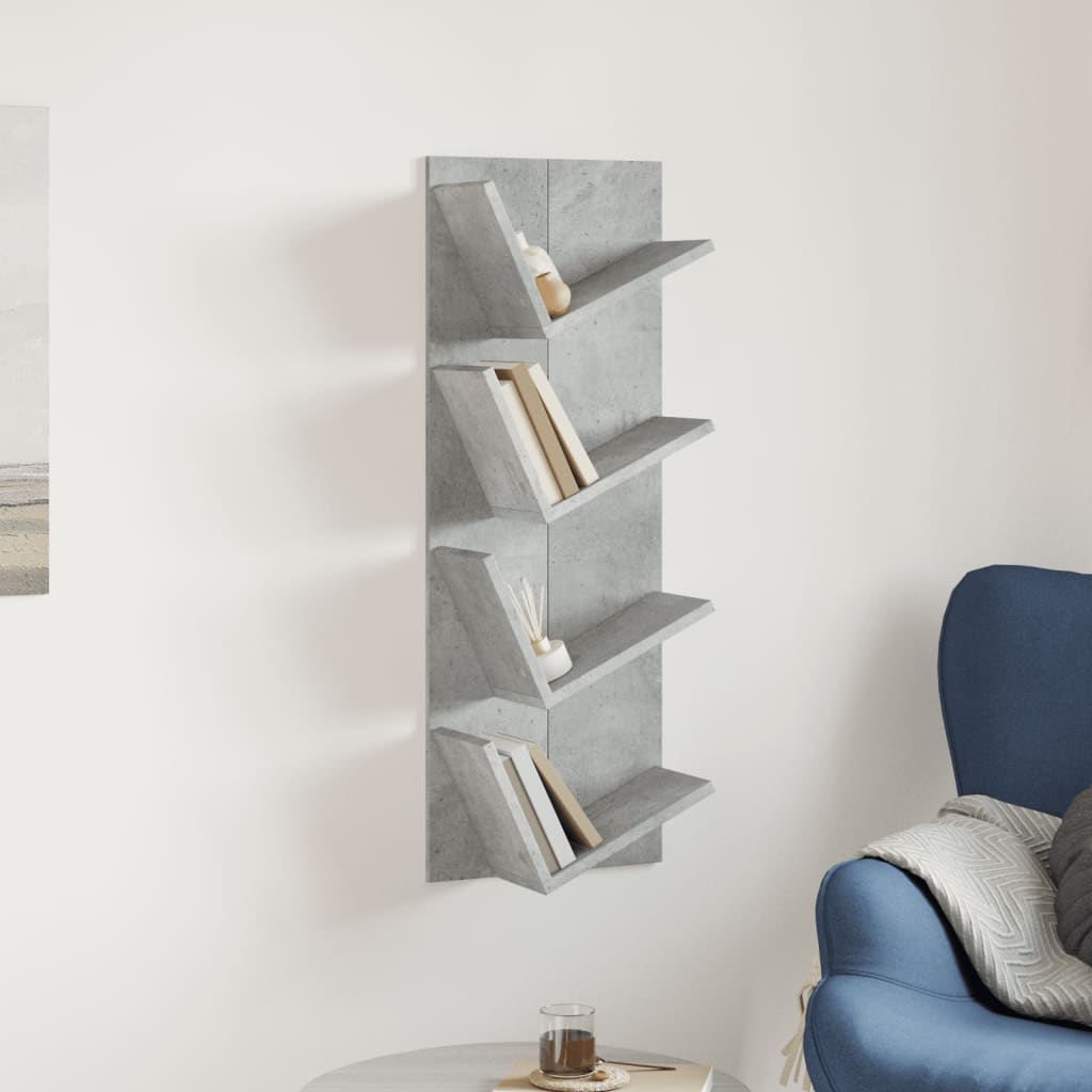 Wall shelf 4 levels gray concrete 33x16x90 cm