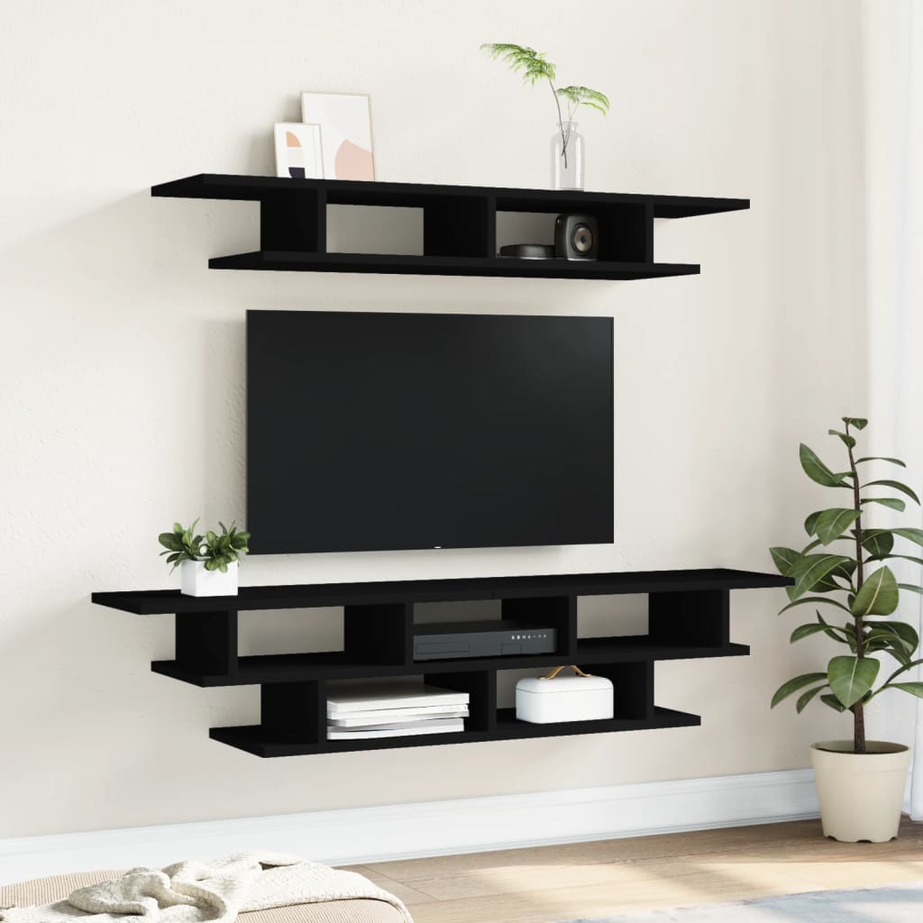 Muebles de TV de pared madera de ingeniería negro