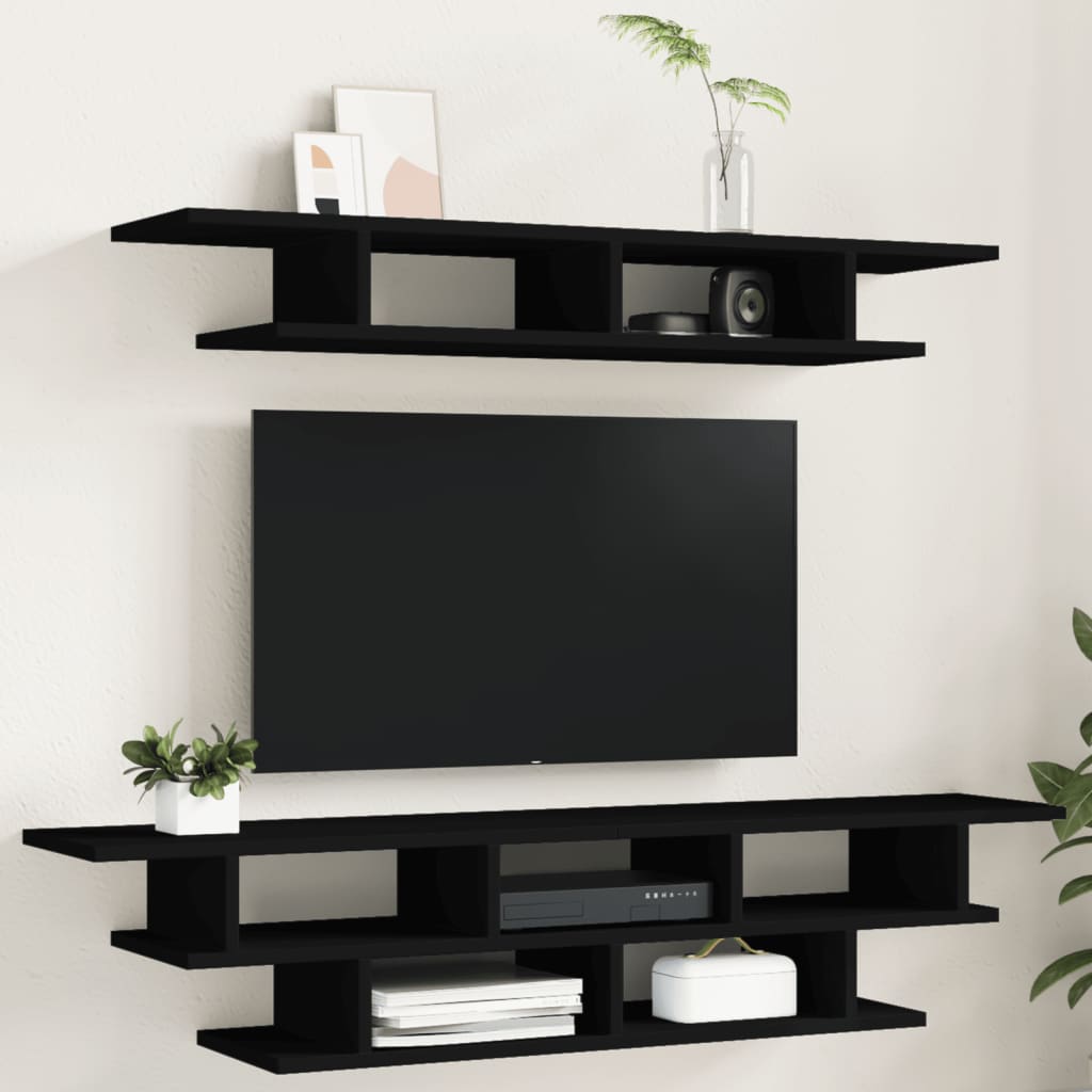 Vetonek Muebles de TV de pared madera de ingeniería negro