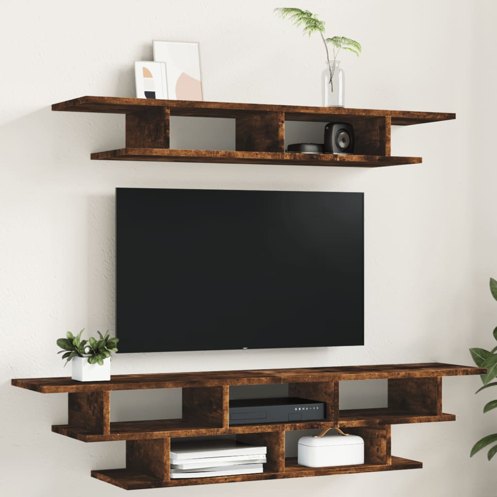 Vetonek Muebles de TV de pared madera ingeniería roble ahumado