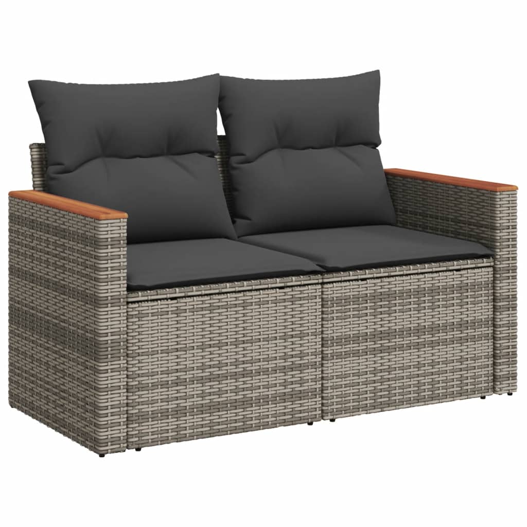 Set de muebles de jardín 9 pzas y cojines ratán sintético gris - Vetonek