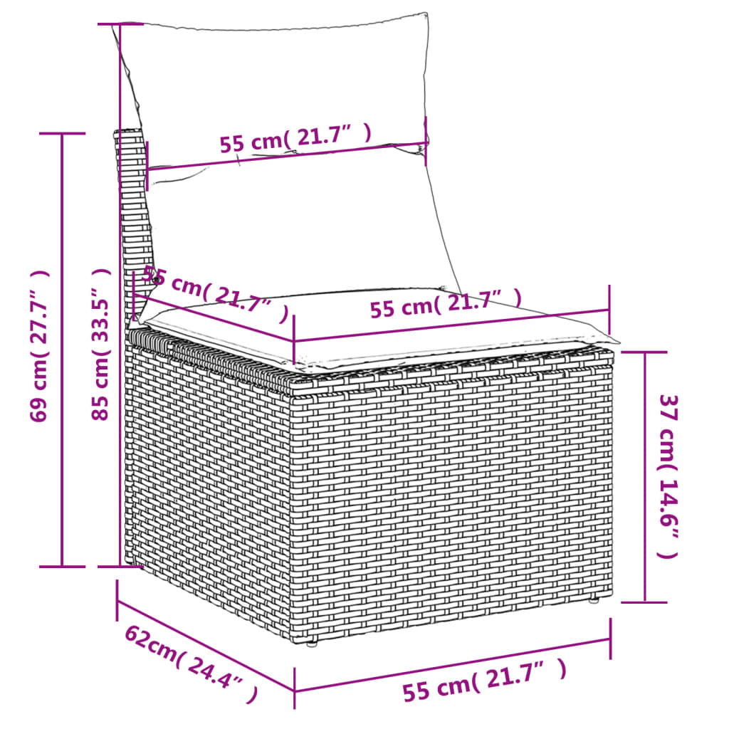 Set de muebles de jardín 9 pzas y cojines ratán sintético gris - Vetonek