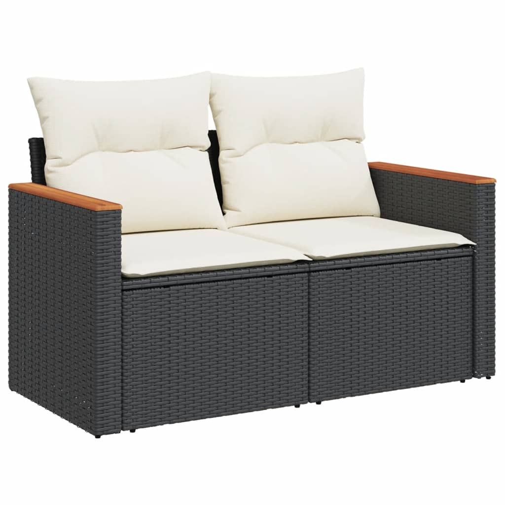 Gartensofas Set 8 Stücke und schwarze synthetische Rattankissen