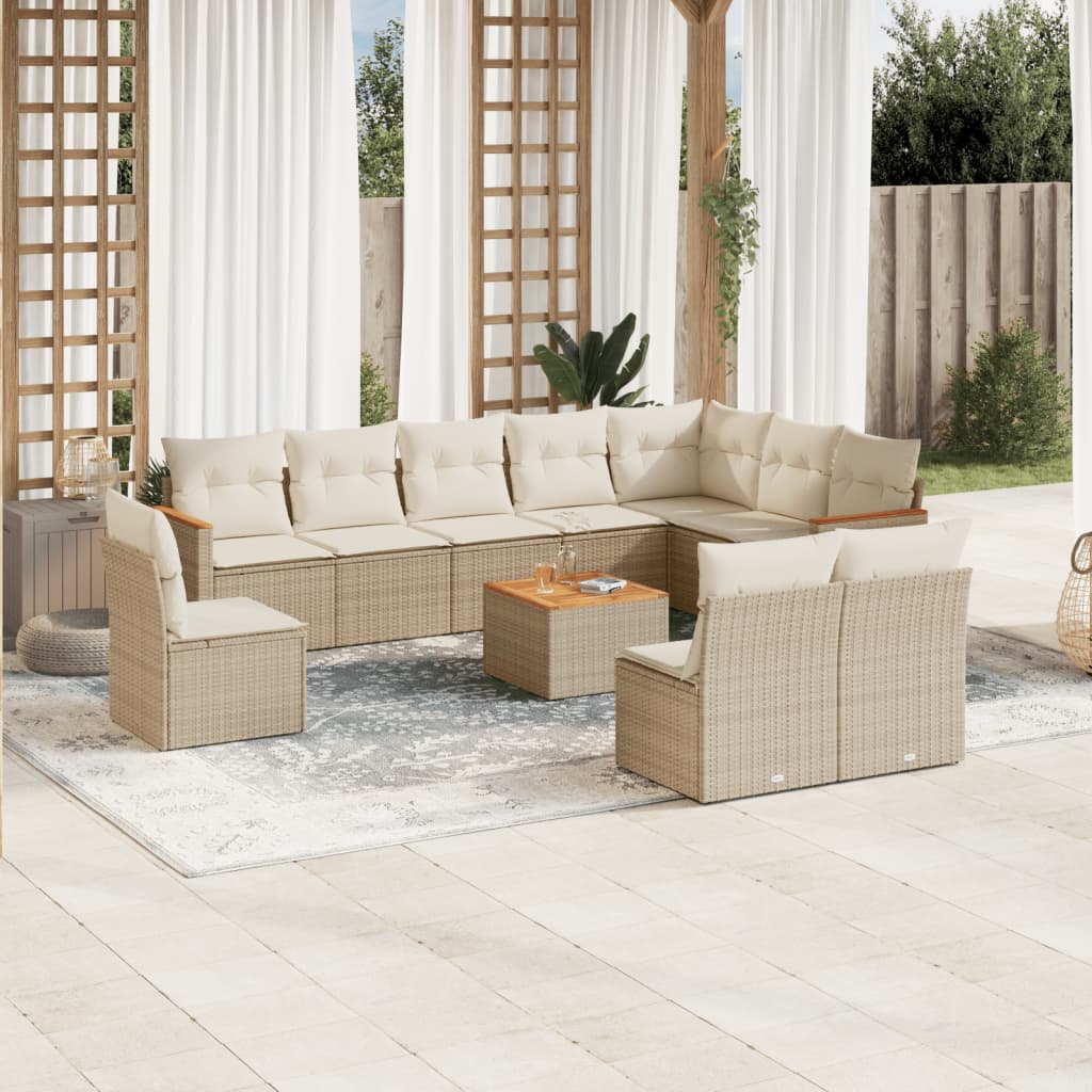 Vetonek Set de sofás de jardín 11pzas con cojines ratán sintético beige