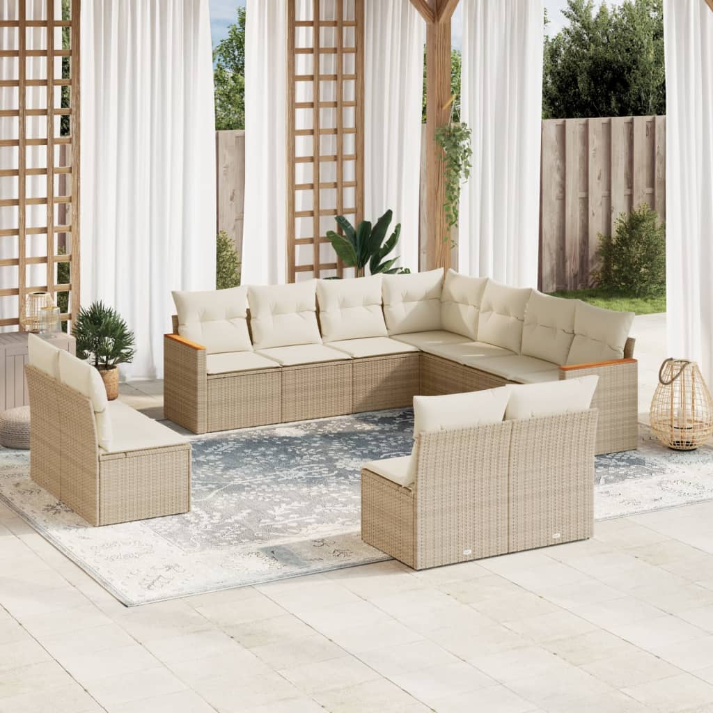 Vetonek Set de sofás de jardín 11pzas con cojines ratán sintético beige