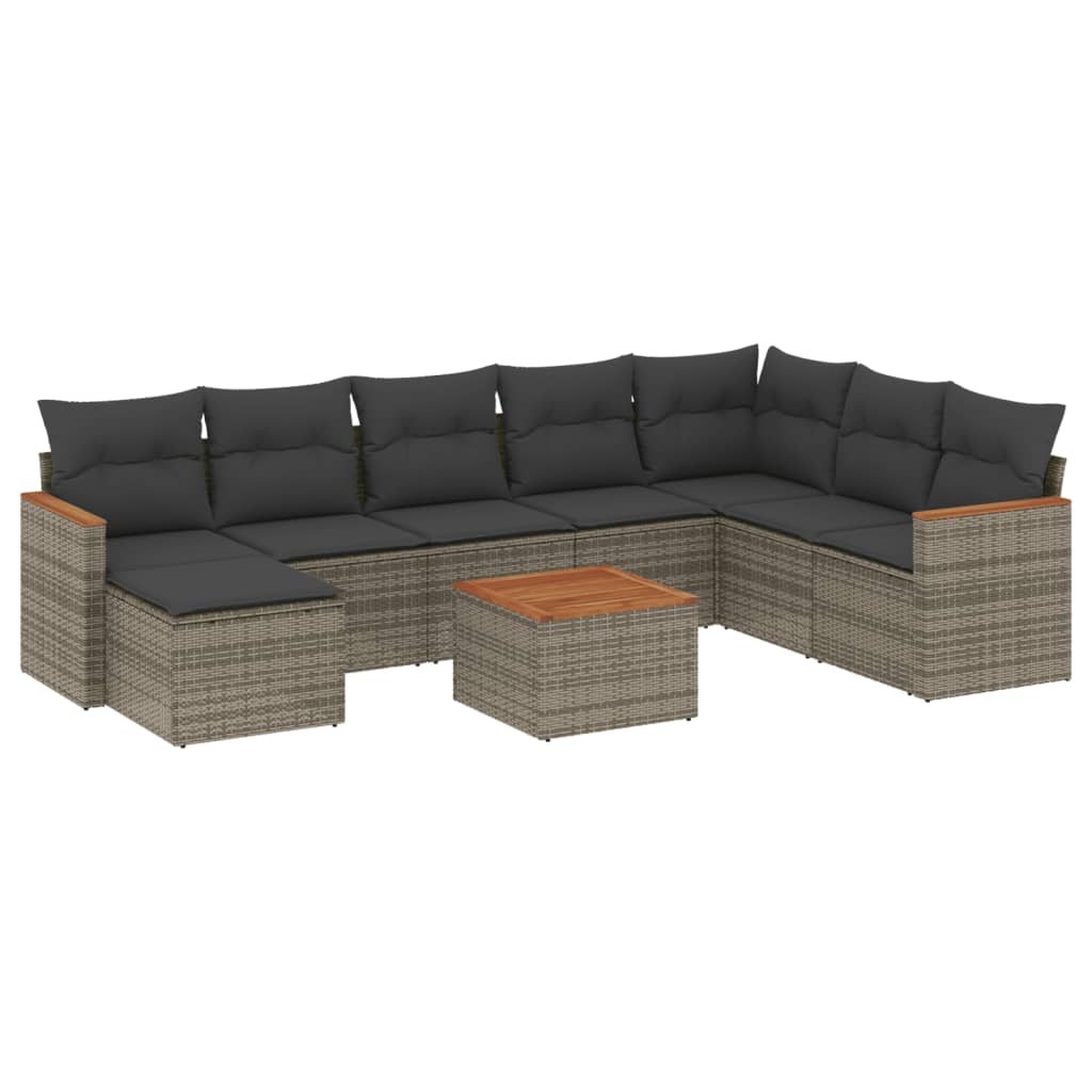 Garden furniture set and gray synthetic rattan cushions