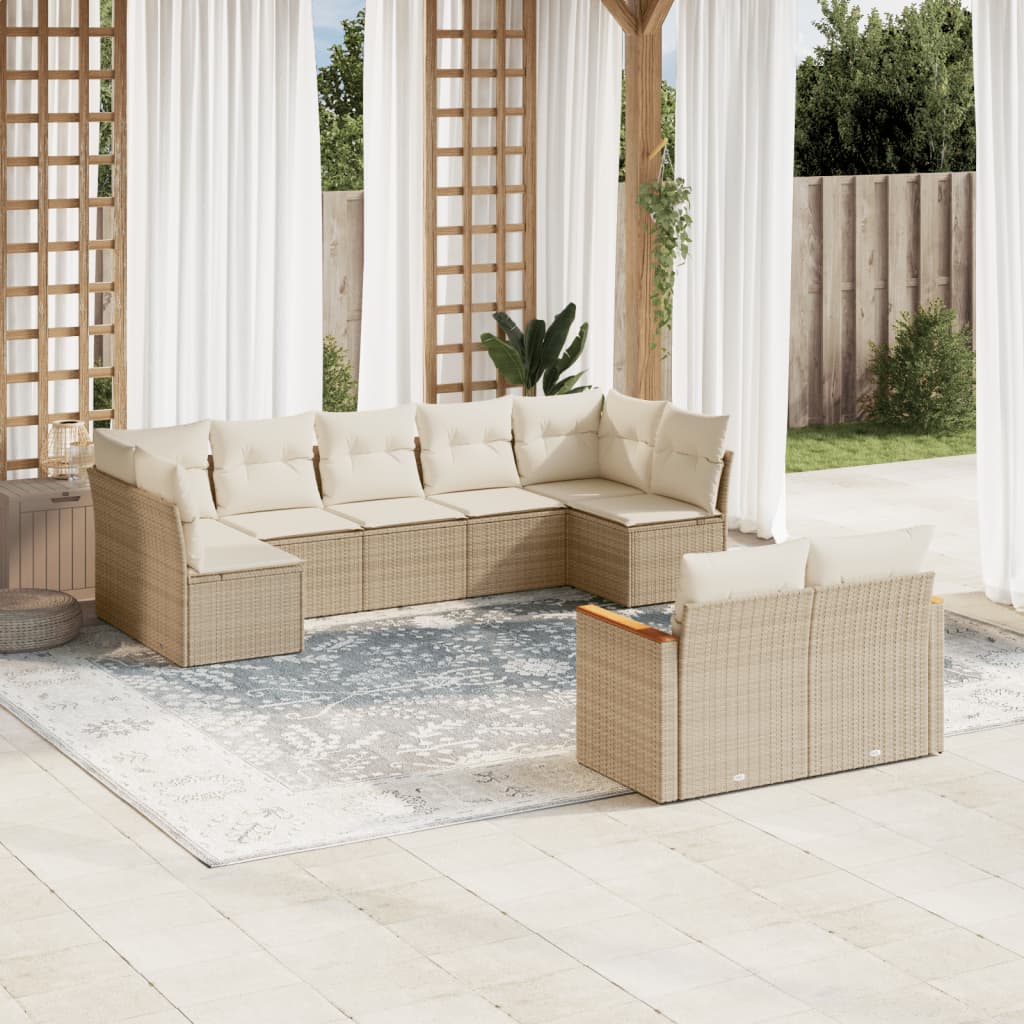 Gartensofas Set 9 PCs mit beige synthetischen Kissen