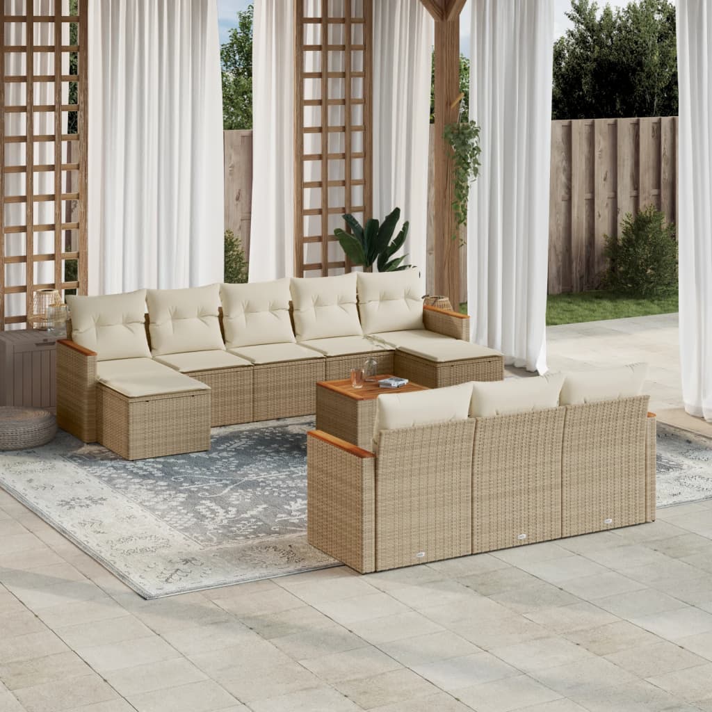 Set de sofás de jardín 11pzas con cojines ratán sintético beige