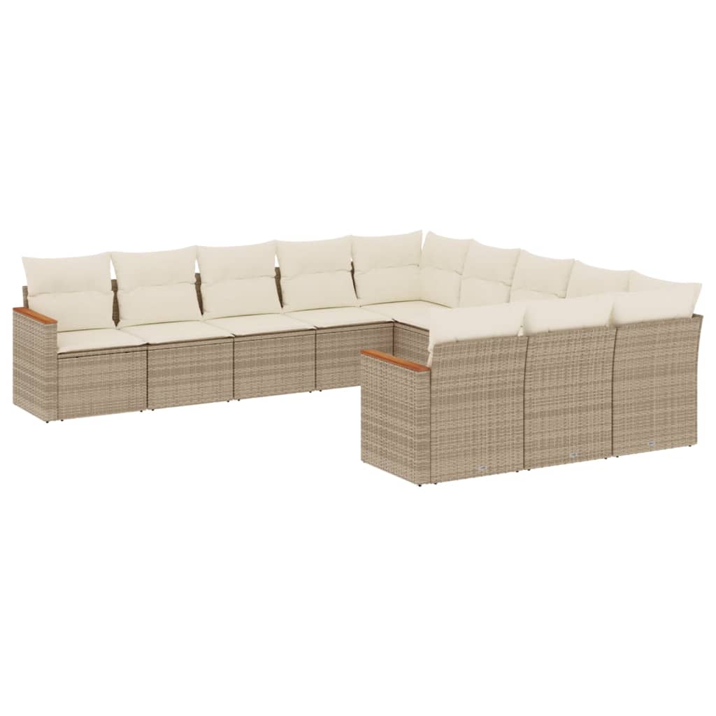 Set de sofás de jardín 11pzas con cojines ratán sintético beige