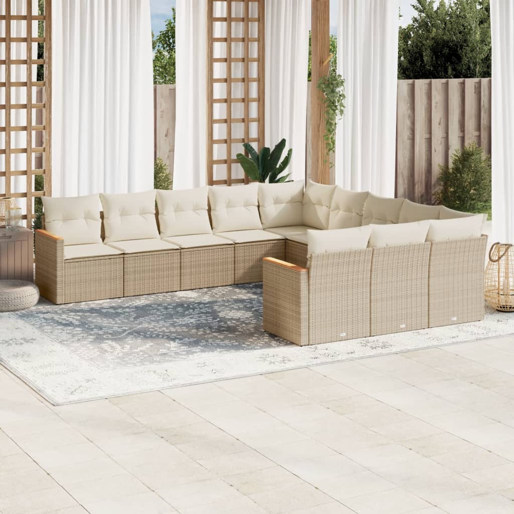 Vetonek Set de sofás de jardín 11pzas con cojines ratán sintético beige