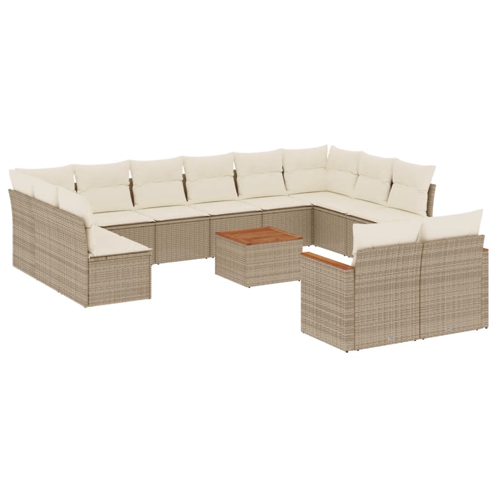 Set sofás de jardín con cojines 13 pzas ratán sintético beige