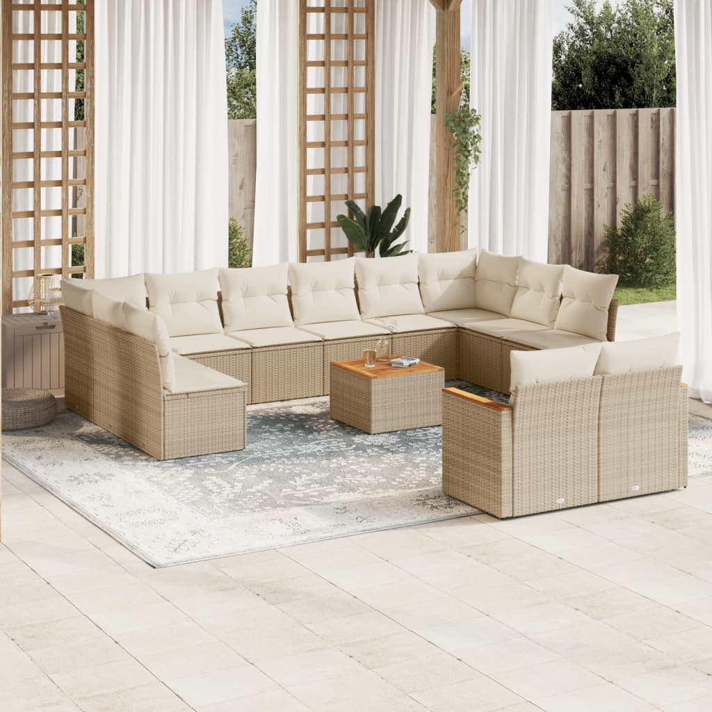 Set sofás de jardín con cojines 13 pzas ratán sintético beige