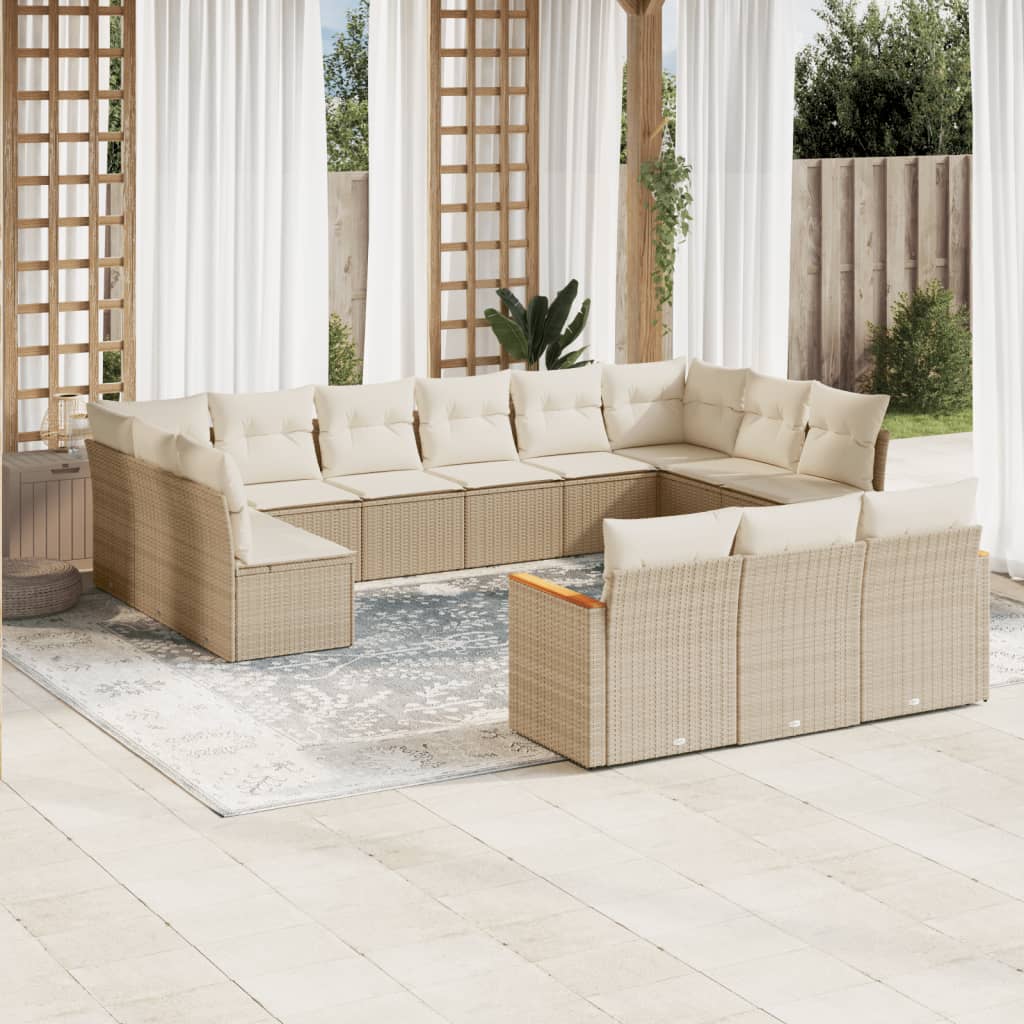 Vetonek Set sofás de jardín con cojines 13 pzas ratán sintético beige