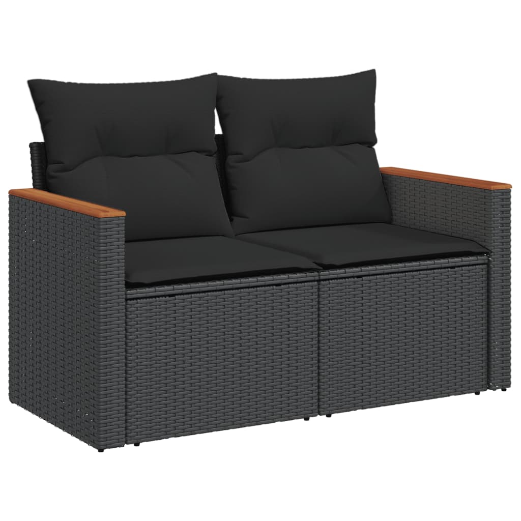 Gartensofas Set 14 Stcs mit schwarzen synthetischen Rattan -Kissen