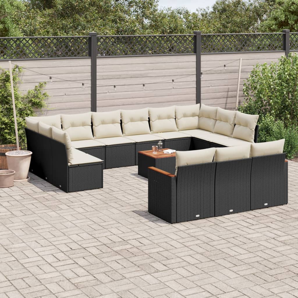 Garden sofas set 14 pcs with black synthetic rattan cushions