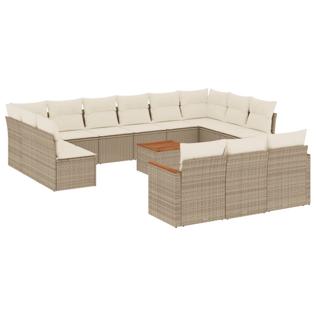 Set sofás de jardín 14 pzas con cojines ratán sintético beige