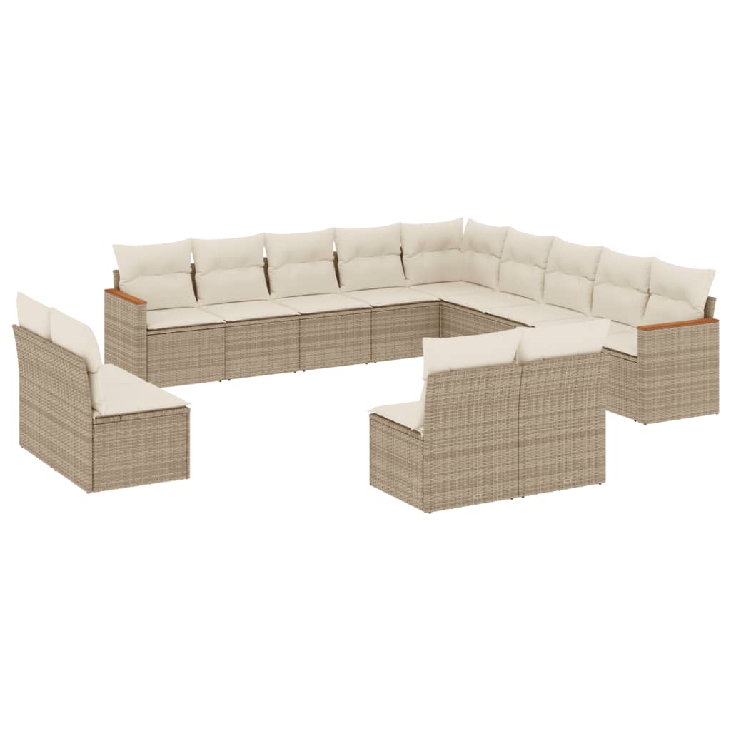 Set sofás de jardín con cojines 13 pzas ratán sintético beige - Vetonek