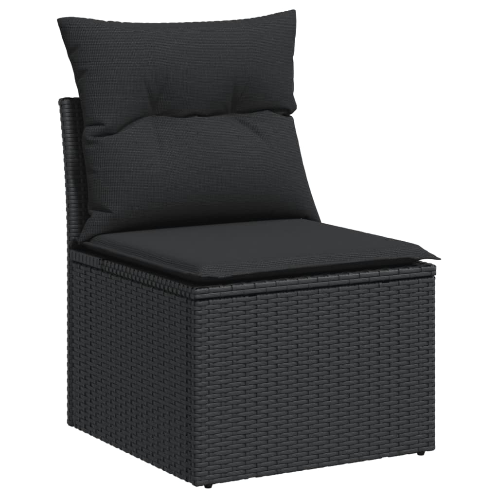 Gartensofas Set 14 Stcs mit schwarzen synthetischen Rattan -Kissen