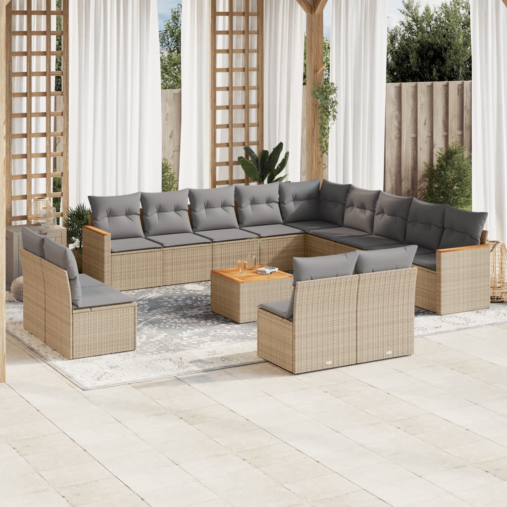 Vetonek Set sofás jardín 14 pzas y cojines ratán sintético beige mezcla