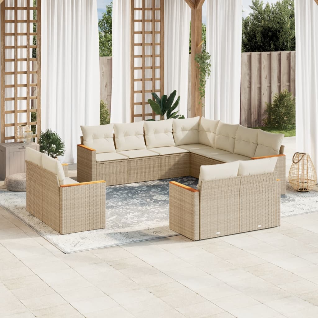 Vetonek Set de sofás de jardín 11pzas con cojines ratán sintético beige