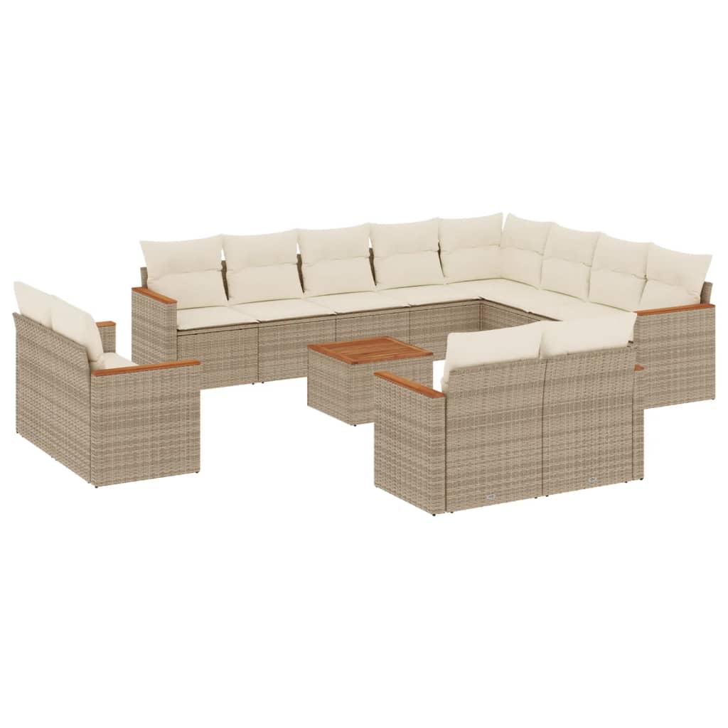 Set sofás de jardín con cojines 13 pzas ratán sintético beige