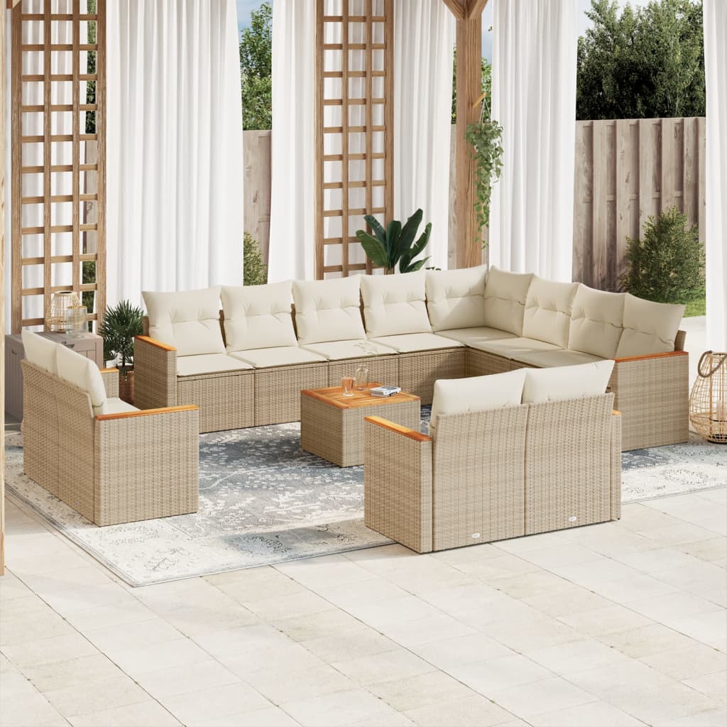 Set sofás de jardín con cojines 13 pzas ratán sintético beige