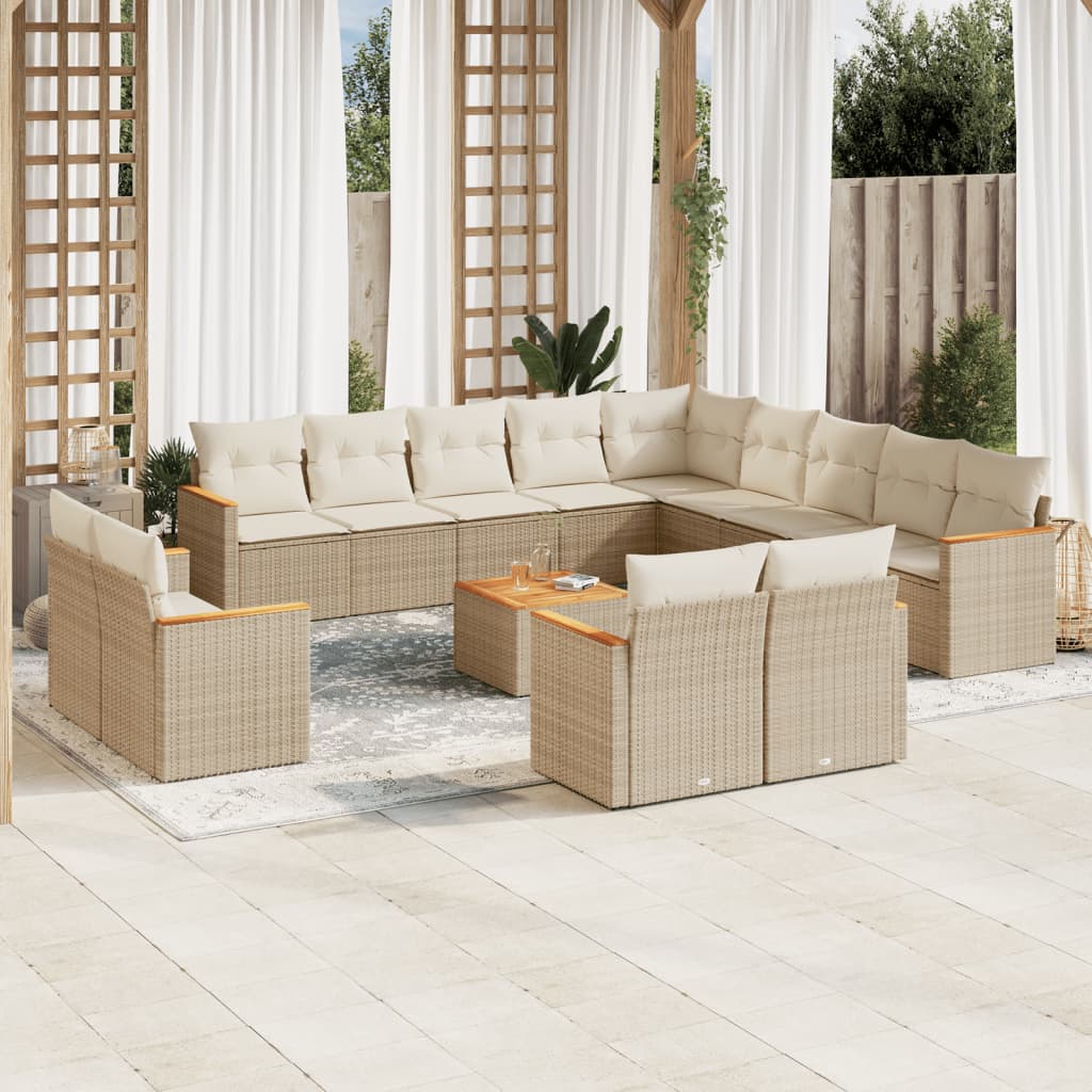 Vetonek Set sofás de jardín 14 pzas con cojines ratán sintético beige