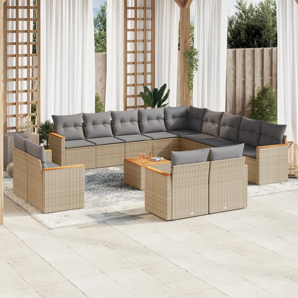 Vetonek Set sofás jardín 14 pzas y cojines ratán sintético beige mezcla