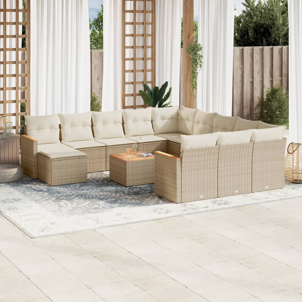 Set sofás de jardín con cojines 13 pzas ratán sintético beige