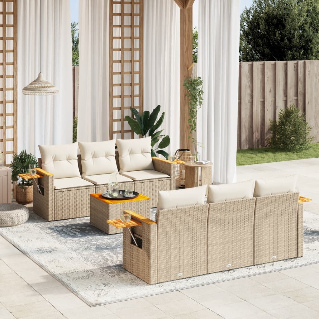 Vetonek Set sofás de jardín 7 piezas y cojines ratán sintético beige