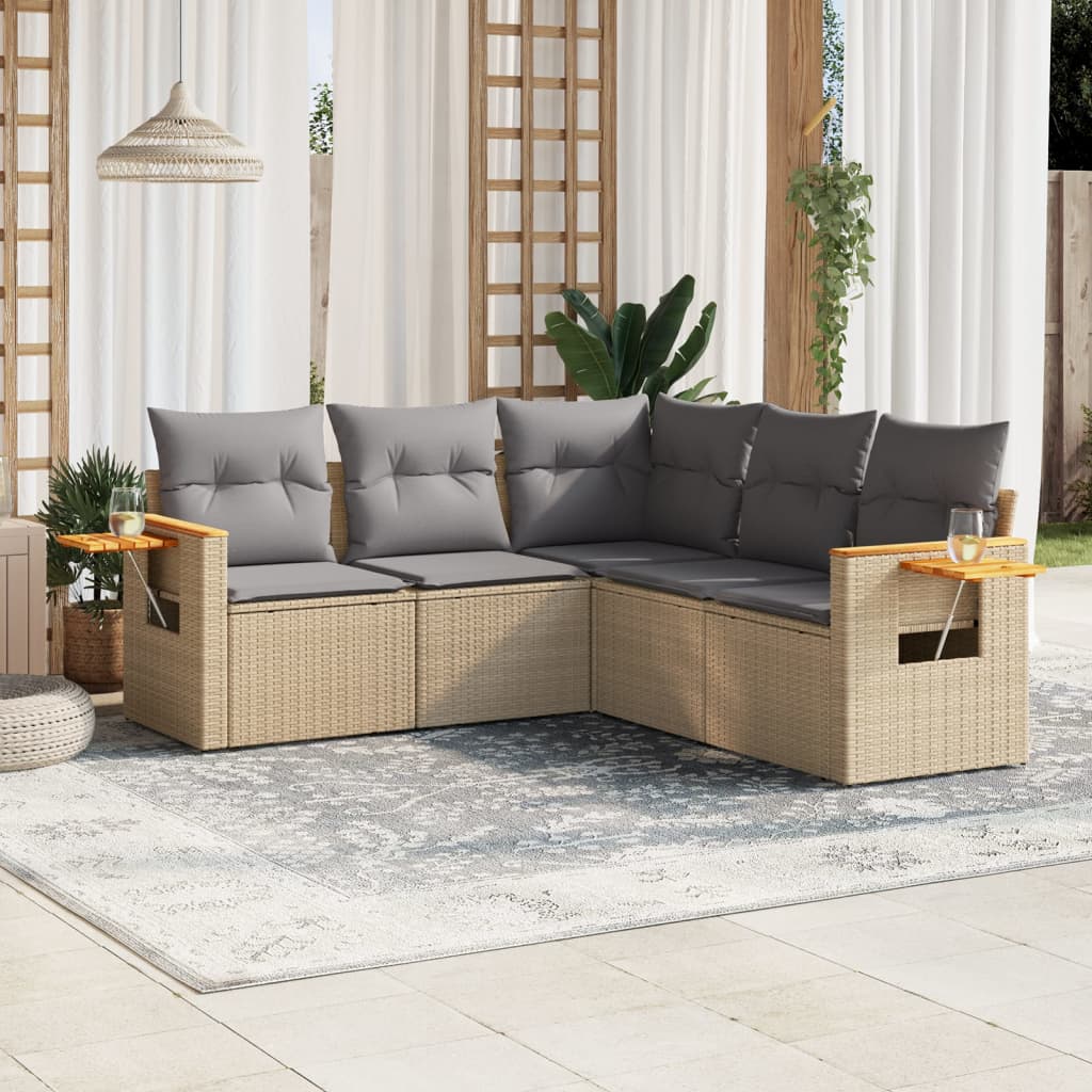 Sofas de jardin Game 5 Pzas Ratán Synthétique beige