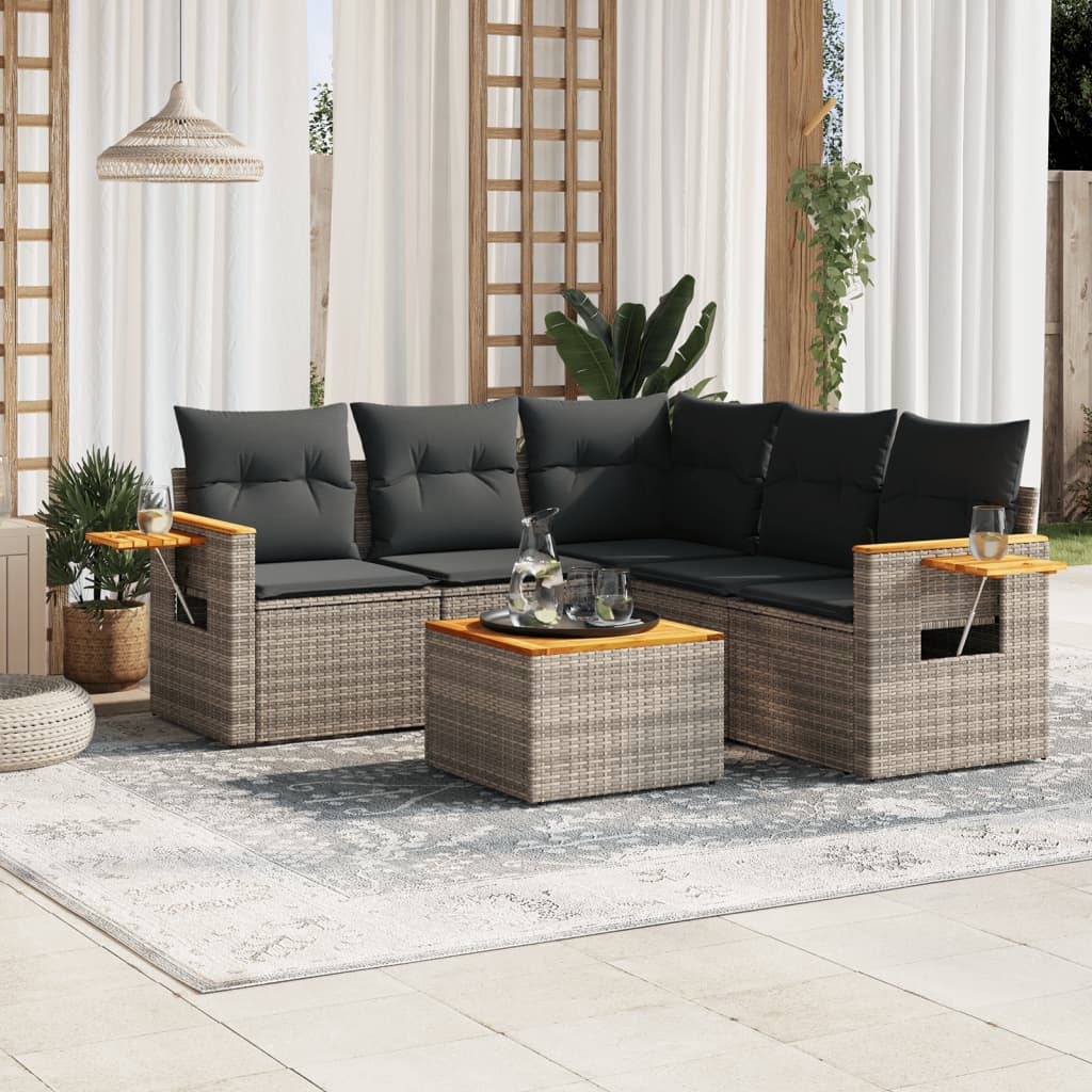 Vetonek Set de muebles de jardín 6 pzas y cojines ratán sintético gris