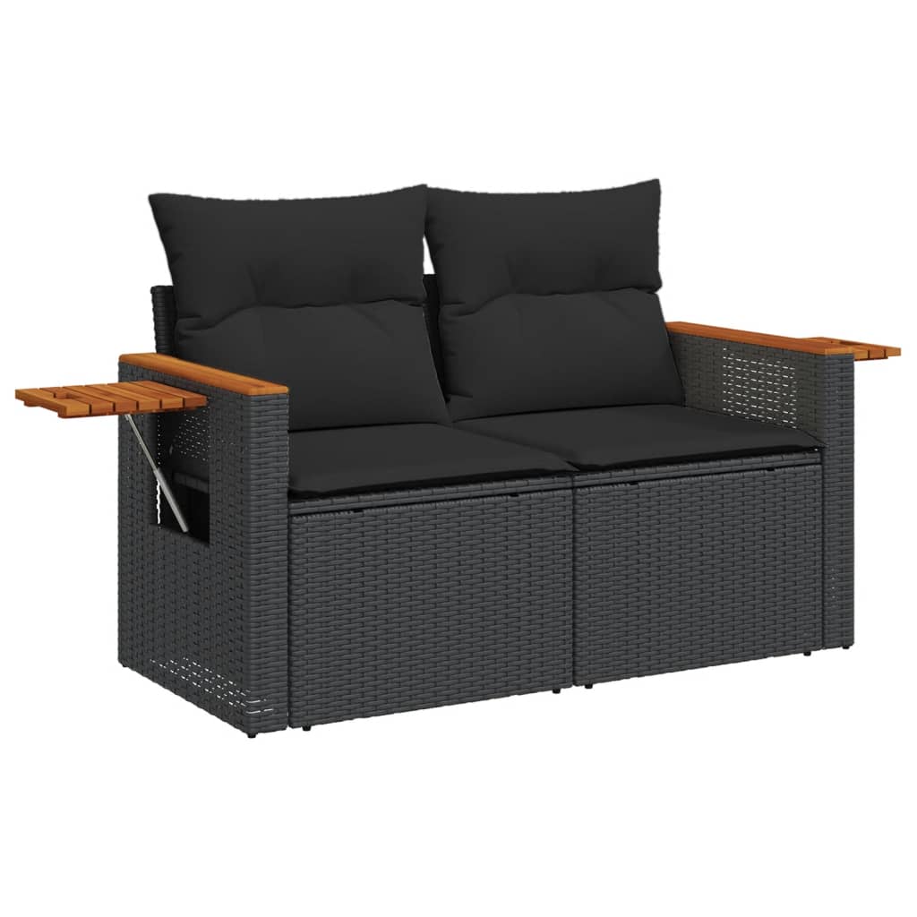 Garden Sofas Set 6 pieces and black synthetic rattan cushions