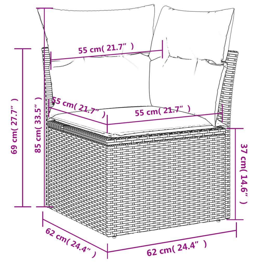 Conjunto de jantares de jardim 7 PCs e almofadas de vime sintético preto