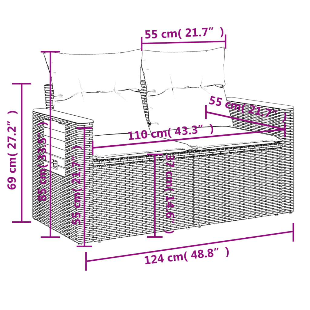 Set de comedor de jardín 7 pzas y cojines ratán sintético negro - Vetonek