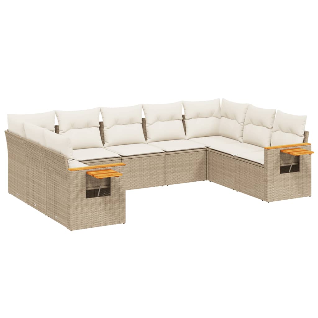 Set de sofás de jardín 9 pzas con cojines ratán sintético beige - Vetonek