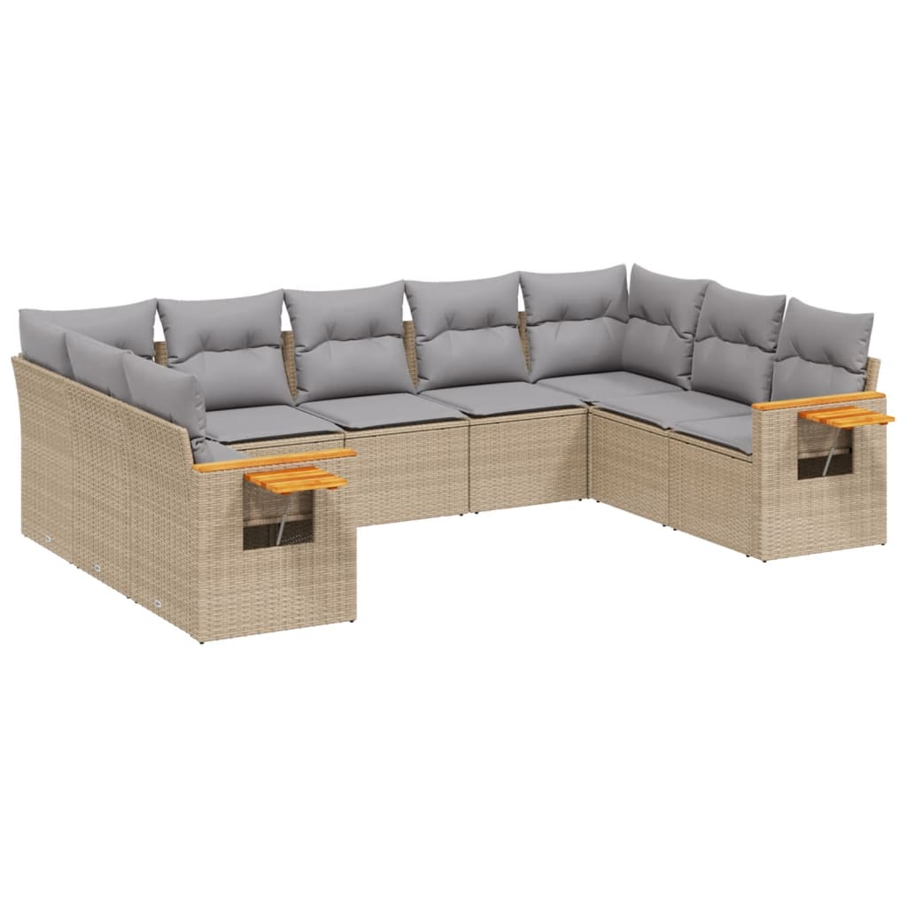 Gartensofas Set 9 PCs mit beige synthetischen Kissen