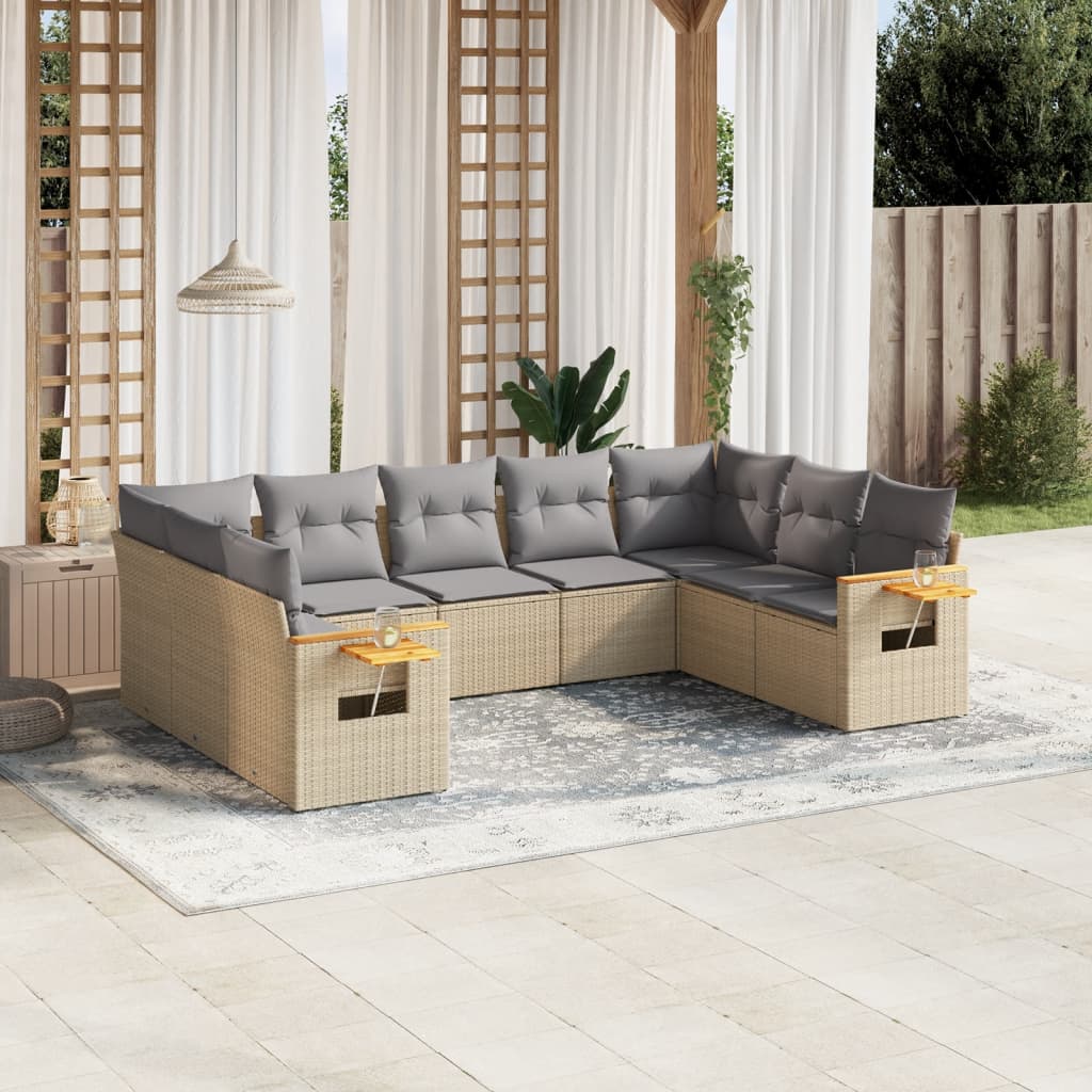 Gartensofas Set 9 PCs mit beige synthetischen Kissen