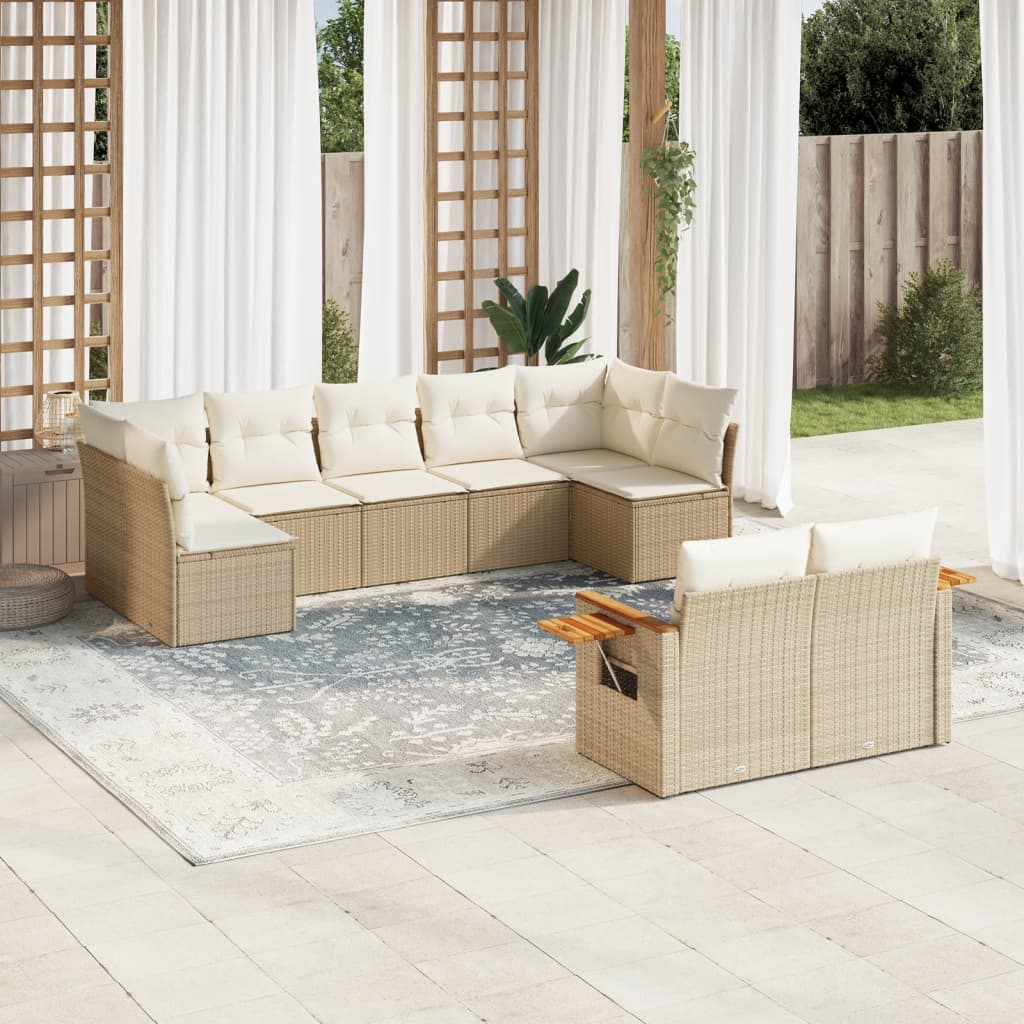 Vetonek Set de sofás de jardín 9 pzas con cojines ratán sintético beige