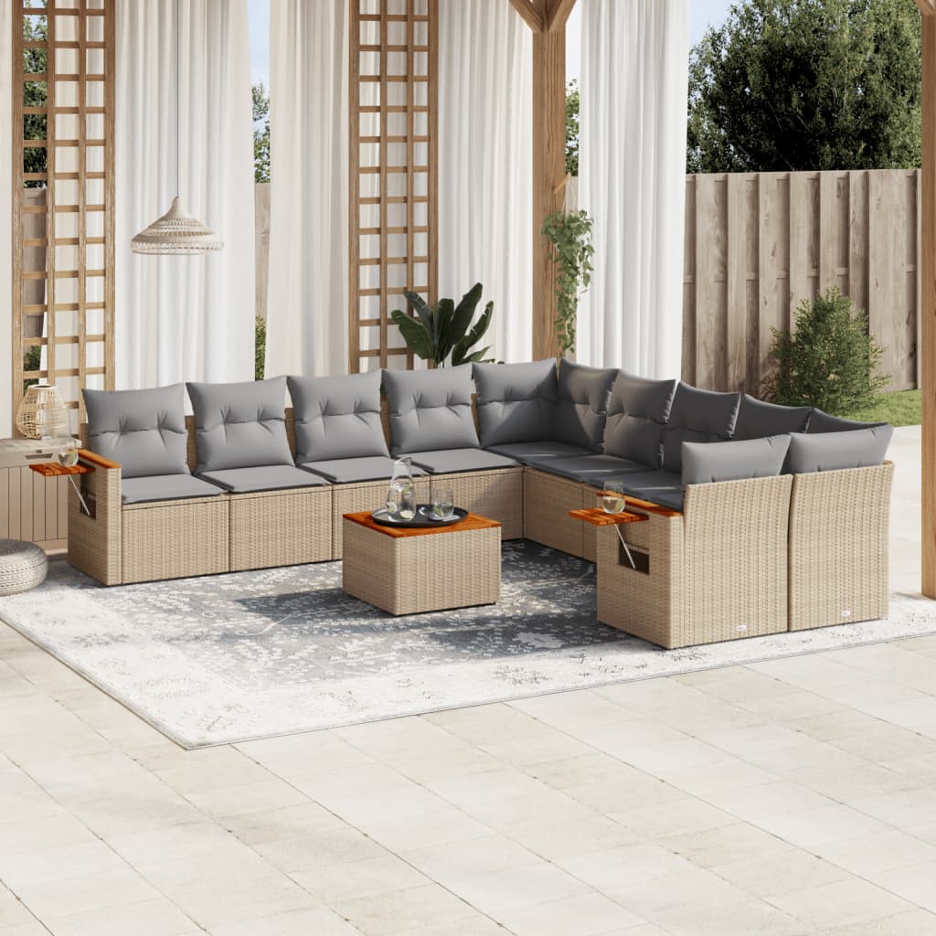 Vetonek Set de sofás de jardín 11pzas con cojines ratán sintético beige